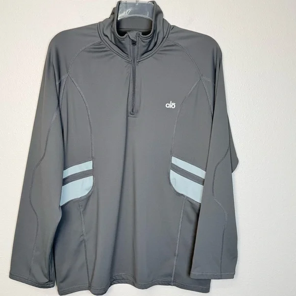 Alo 1/4 Zip CoolFit Pullover Mens XL Gray Stretch Athleisure Gorpcore Read - Picture 3 of 17